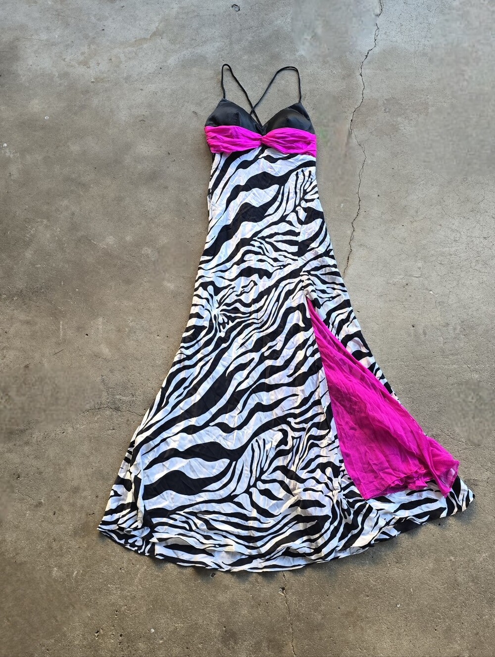 Vintage Cache Satin Silk Punk Scene Black Zebra maxi Gown Prom 6 Y2K 90sin vin